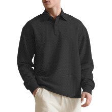 (black, XXXL) 26 Camicia da uomo con bottoni, risvolto, manica lunga, vestibilità ampia, in jacquard testurizzato