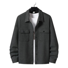 (grey, M) Spring Autumn Men's Casual Jacquard Check Loose Jacket Shirt Set