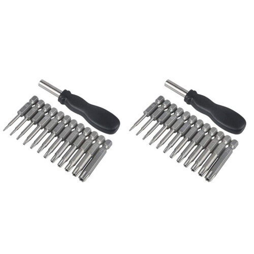 24 Pack Torx  Screwdriver Bit Set 1/4 Inch Hex Shank T5-T40 Star Screwdriver Tool Kit with 2 Pack Handle