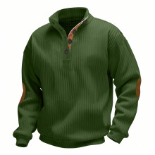 (Military Green 1, XL) Herren-Pullover mit Jacquard-Strickmuster und Knopfleiste für Herbst/Winter