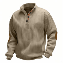 (Khaki 1, S) Autumn/Winter Men's Jacquard Knit Pullover Button-Up Sweatshirt