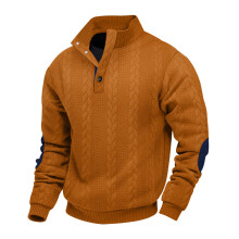 (Brown 2, M) Autumn/Winter Men's Jacquard Knit Pullover Button-Up Sweatshirt