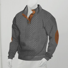 (Dark gray, XXXL) Pull-over à boutons en maille jacquard pour homme, automne/hiver