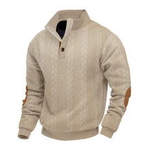 (Khaki 2, S) Felpa con bottoni in maglia jacquard da uomo autunno/inverno