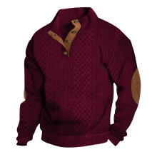 (Wine Red, XL) Herren-Pullover mit Jacquard-Strickmuster und Knopfleiste für Herbst/Winter