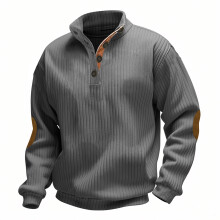 (Dark Gray 1, S) Herren-Pullover mit Jacquard-Strickmuster und Knopfleiste für Herbst/Winter
