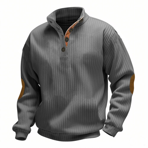 (Dark Gray 1, S) Autumn/Winter Men's Jacquard Knit Pullover Button-Up Sweatshirt