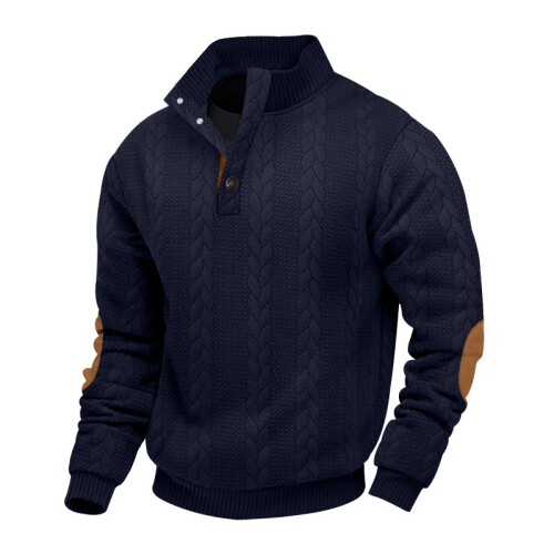 (Navy blue 2, S) Autumn/Winter Men's Jacquard Knit Pullover Button-Up Sweatshirt