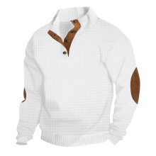 (White, M) Felpa casual in maglia a quadri da uomo, modello europeo di alta gamma, primavera/autunno