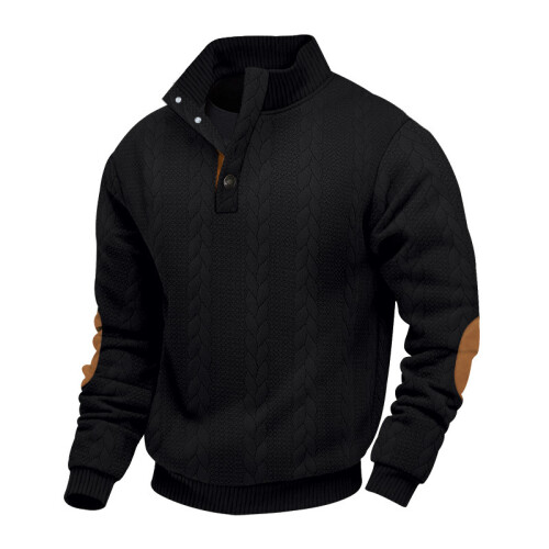 (Black 2, S) Autumn/Winter Men's Jacquard Knit Pullover Button-Up Sweatshirt