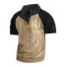 (Khaki/Black, M) Maglietta a maniche corte in velluto a coste da uomo, taglia europea