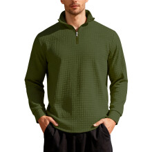 (military green, S) Felpa con mezza zip e collo alto in jacquard da uomo, autunno/inverno