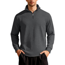(Dark gray, XXXL) Felpa con mezza zip e collo alto in jacquard da uomo, autunno/inverno