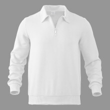 (White, L) Men's Retro Heavyweight Jacquard Sweatshirt Half Zip Turn-Down Collar Top