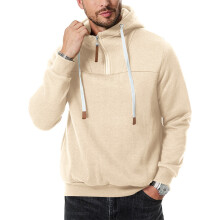 (Khaki, XXL) Fleecegefütterter Herren-Kapuzenpullover mit Reißverschluss, lässiges Sweatshirt für Herbst und Winter
