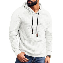 (White, XXL) American Style Men's Plaid Jacquard Hoodie with Pockets