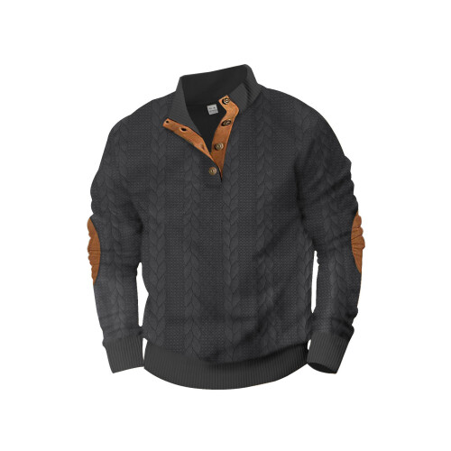 (Dark gray, M) Trendy Jacquard Button-Down Embroidered Sweatshirt
