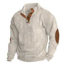 (apricot, L) 2024 Autumn/Winter Men's Corduroy Stand Collar Casual Sports Shirt