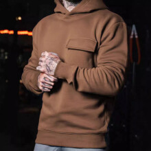 (Caramel color, XL) Felpa con cappuccio e tasche applicate da uomo taglie forti