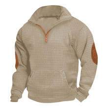 (Khaki, XL) Felpa da uomo autunno/inverno in camoscio con ricamo jacquard e cerniera a quadri