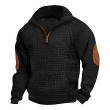 (black, XL) Felpa da uomo autunno/inverno in camoscio con ricamo jacquard e cerniera a quadri