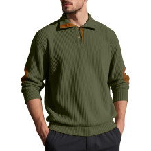 (military green, XXL) Herren-Sweatshirt mit Stehkragen und Jacquard-Stickerei