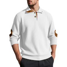 (White, S) Men's Embroidered Jacquard Stand Collar Sweatshirt
