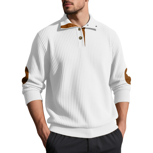 (White, S) Men's Embroidered Jacquard Stand Collar Sweatshirt