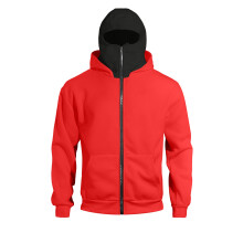 (Red, XXXL) Spring Autumn Double-Layer Hooded Zipper Sweatshirt Loose Street Pocket Couple Jacket