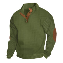 (military green, XXXL) Felpa cardigan a quadri ricamata da uomo primavera autunno
