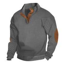 (grey, M) Frühling/Herbst Herren-Cardigan mit besticktem Karomuster