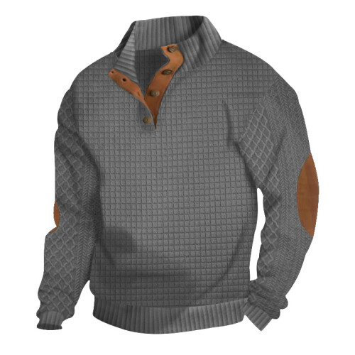 (grey, M) Spring Autumn Men's Embroidered Check Cardigan Sweatshirt