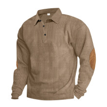 (brown, XXXL) Chemise américaine tendance pour homme en velours côtelé, coupe ample et décontractée, manches longues, patchwork.
