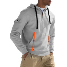(Light gray, S) Herren-Fleece-Hoodie mit Reißverschluss und Taschen, lässiges Sweatshirt für Herbst/Winter