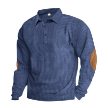 (Navy blue, XXXL) Trendy American Men's Corduroy Retro Loose Casual Long-Sleeve Patchwork Shirt