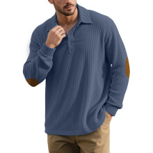 (Navy blue, XL) Men's Corduroy Lapel Hoodie with Buttons