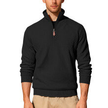 (black, S) 26 Herren-Sweatshirt aus Twill-Jacquard mit Rippstrick und halbem Reißverschluss