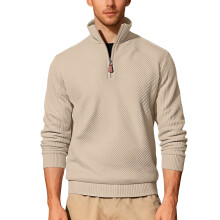 (Khaki, M) 26 Men's Twill Jacquard Ribbed Half-Zip Sweatshirt