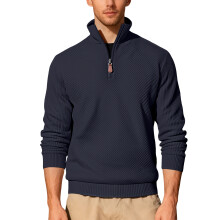 (Navy blue, XXL) Sweat-shirt à demi-zip côtelé en sergé jacquard pour homme (taille 26)