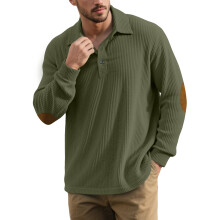 (military green, S) Men's Corduroy Lapel Hoodie with Buttons