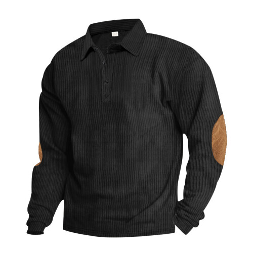 (black, S) Camicia patchwork a maniche lunghe, casual e retrò, in velluto a coste, alla moda, da uomo americano