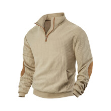 (Khaki, XL) Sweat-shirt à carreaux zippé en daim jacquard brodé pour homme, automne/hiver