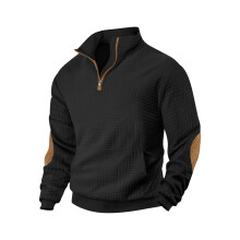 (black, M) Felpa da uomo autunno/inverno in camoscio con ricamo jacquard e cerniera a quadri