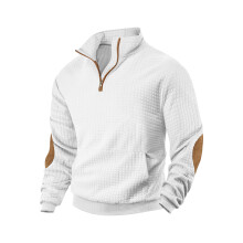 (White, XL) Herren-Sweatshirt mit Karomuster, Reißverschluss, Wildleder und Jacquard-Stickerei für Herbst/Winter