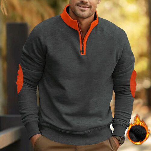 (Dark gray, XL) TK Color Block bestickter Fleece-Pullover