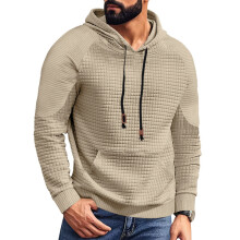 (Khaki, XL) Felpa con cappuccio in jacquard scozzese da uomo in stile americano con tasche