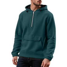 (Denim Blue, M) Gefütterter Hoodie mit halbem Reißverschluss und aufgesetzten Taschen