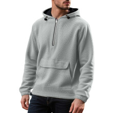 (Light gray, M) Felpa con cappuccio spessa con mezza zip e tasche applicate