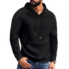 (black, XL) American Style Men's Plaid Jacquard Hoodie with Pockets