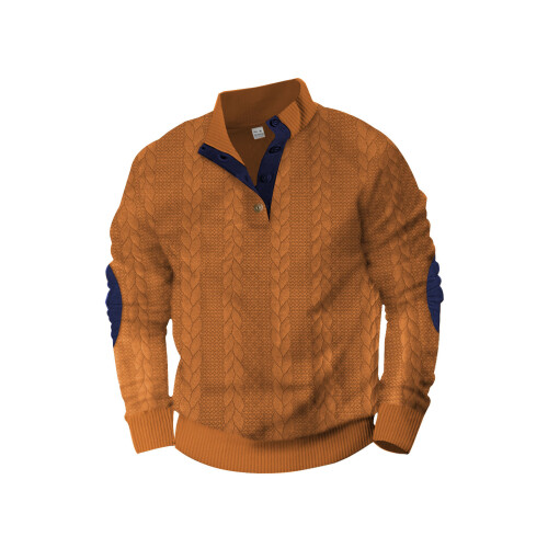 (Caramel color, L) Trendy Jacquard Button-Down Embroidered Sweatshirt
